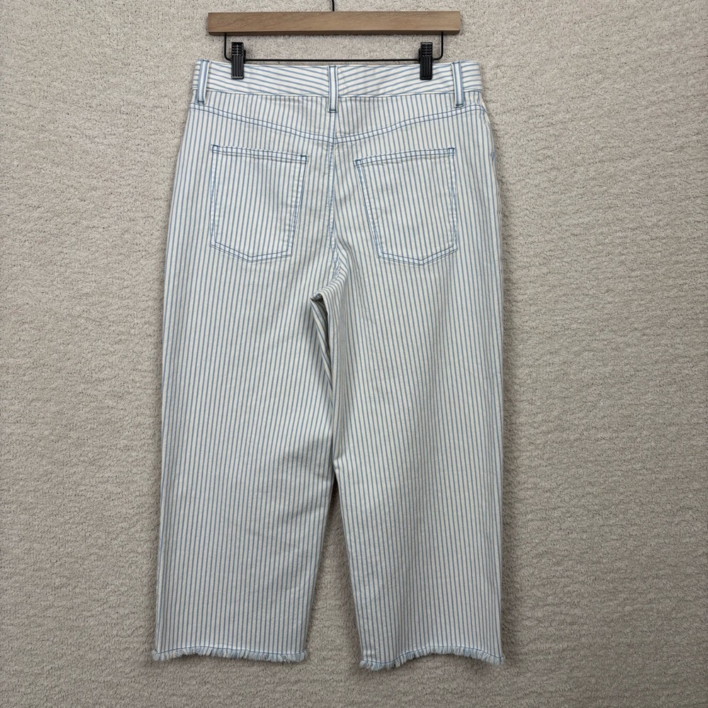 Talbots Jeans Womens 10 Petite Blue White Stripe Wide‎ Leg Crop Jean Fray Hem - Picture 4 of 9